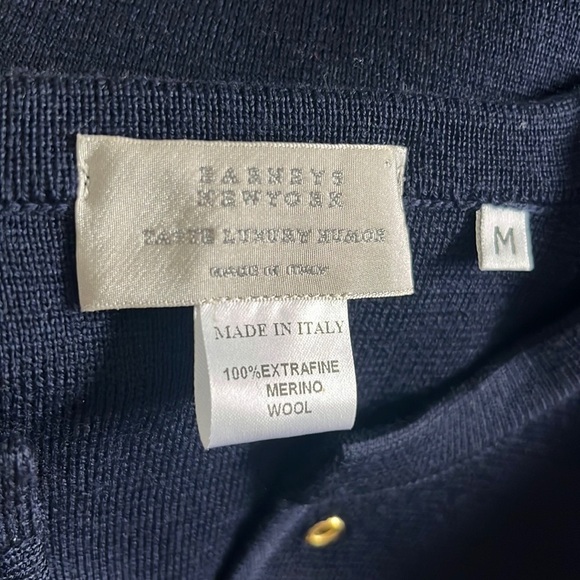 Barney's Navy Blue Merino Wool Lace Up Front Sweater - Picture 9 of 11